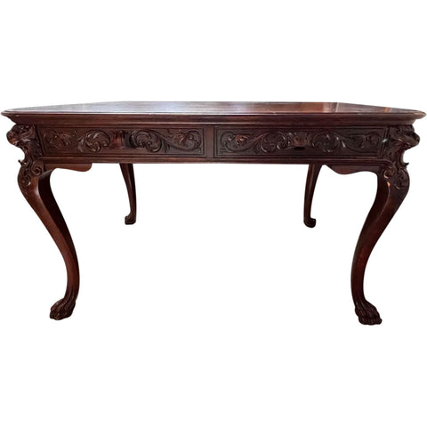 American Renaissance Revival Solid Mahogany Partner's Desk / Writing Table