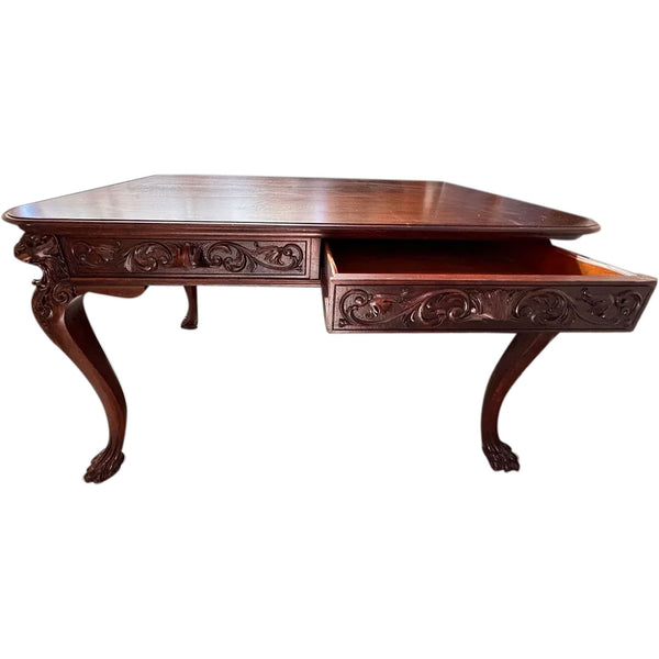 American Renaissance Revival Solid Mahogany Partner's Desk / Writing Table