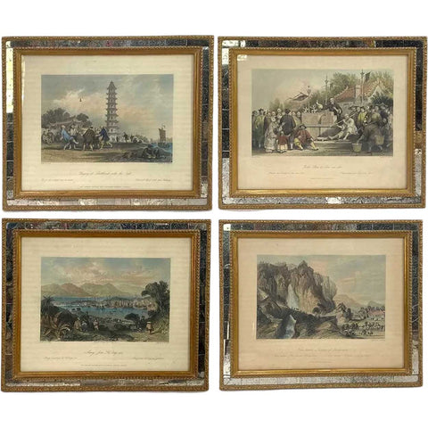Set Four English THOMAS ALLOM Hand Colored Steel Engravings, China Views