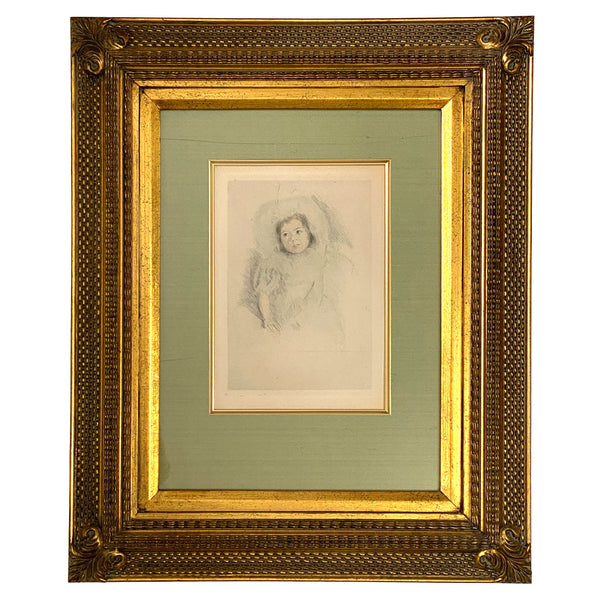 MARY CASSATT Hand Colored Drypoint Etching on Paper, Margo Wearing a Bonnet (No. 1)