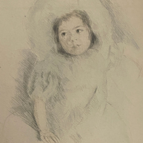 MARY CASSATT Hand Colored Drypoint Etching on Paper, Margo Wearing a Bonnet (No. 1)