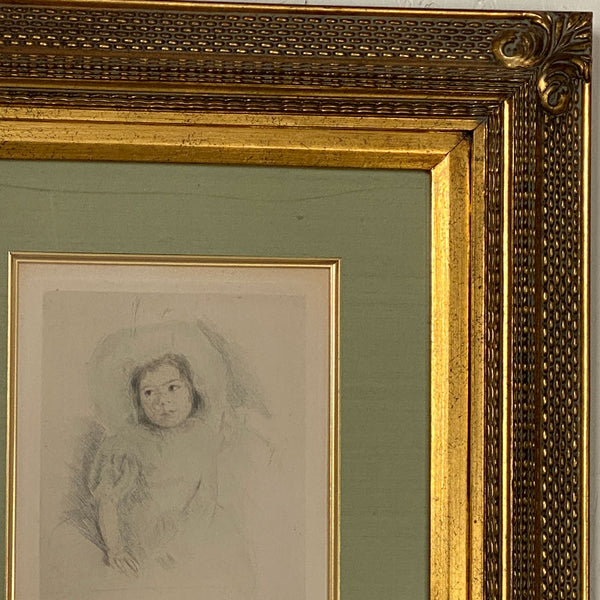 MARY CASSATT Hand Colored Drypoint Etching on Paper, Margo Wearing a Bonnet (No. 1)