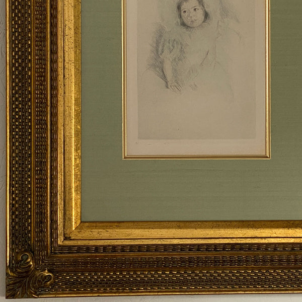 MARY CASSATT Hand Colored Drypoint Etching on Paper, Margo Wearing a Bonnet (No. 1)