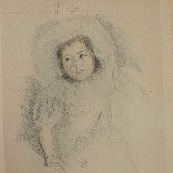 MARY CASSATT Hand Colored Drypoint Etching on Paper, Margo Wearing a Bonnet (No. 1)