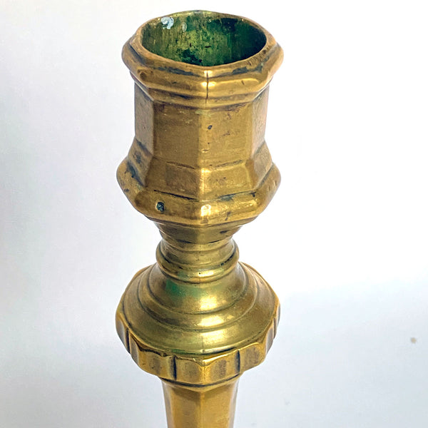 Large French Louis XIV Patinated Brass Candlestick