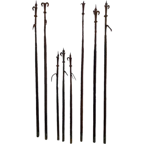 Set of Eight French Medieval Style Forged Iron Architectural Post Spikes