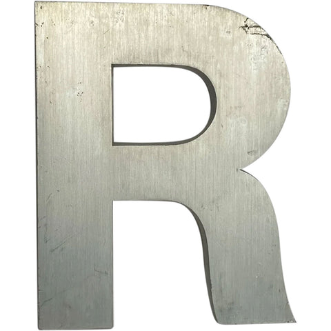 Vintage American Spanjer Brothers Brushed Aluminum Letter R Building Sign