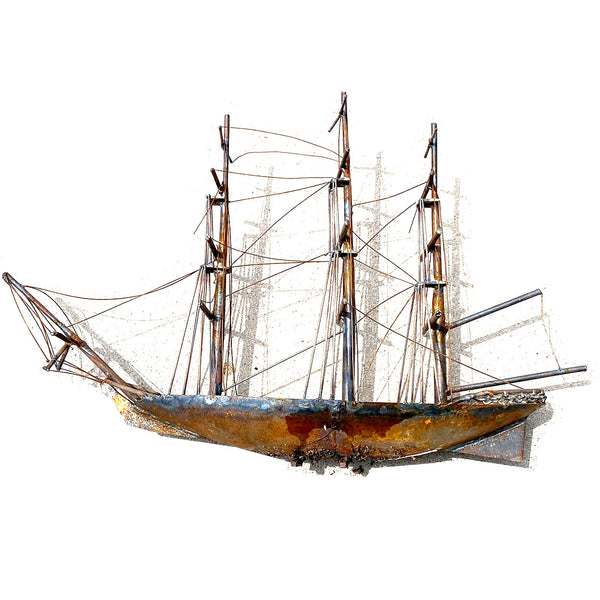 Vintage American Steel Three-Mast Schooner Sailing Ship Model