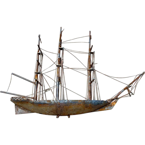 Vintage American Steel Three-Mast Schooner Sailing Ship Model