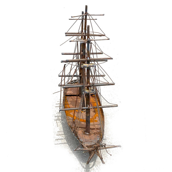 Vintage American Steel Three-Mast Schooner Sailing Ship Model