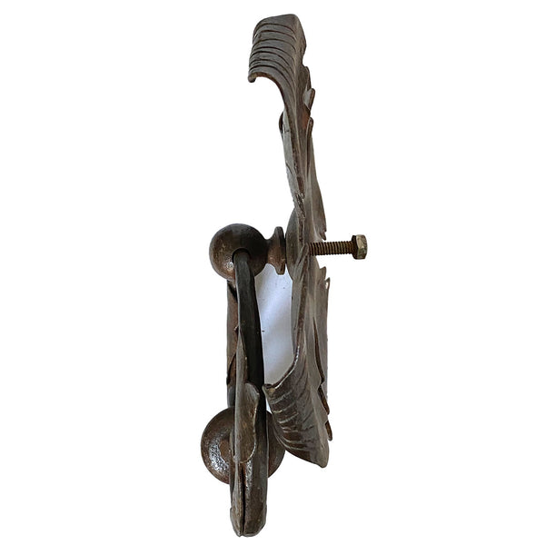 Set of Three Medieval Style Hand Forged Wrought Patinated Iron Foliate Bail Handle Door Pulls