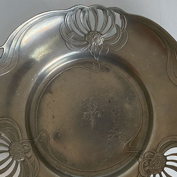 Pair of German Orivit Jugendstil Pewter Floral Footed Serving Bowls