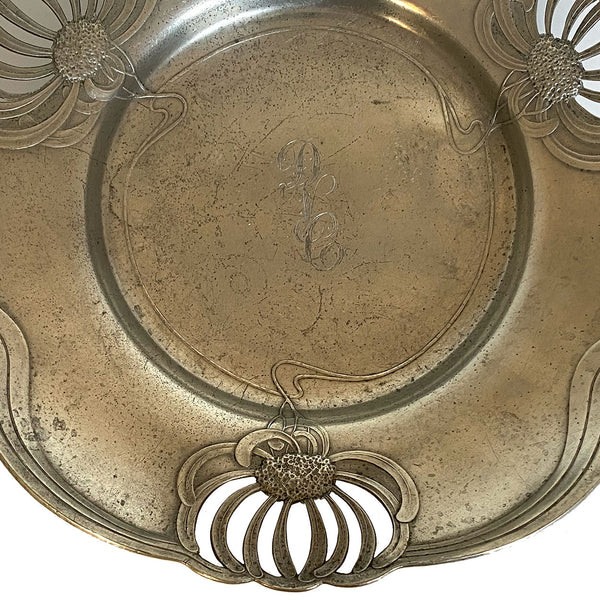 Pair of German Orivit Jugendstil Pewter Floral Footed Serving Bowls