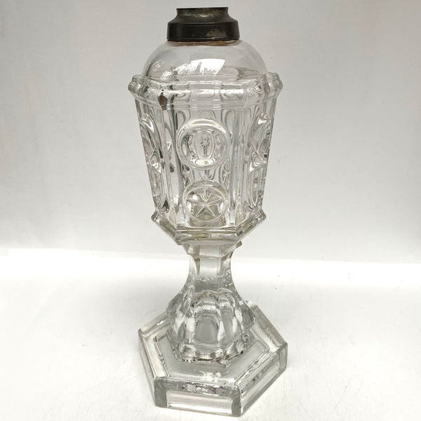 American Boston and Sandwich Glass Star & Punty Pattern Whale Oil Lamp