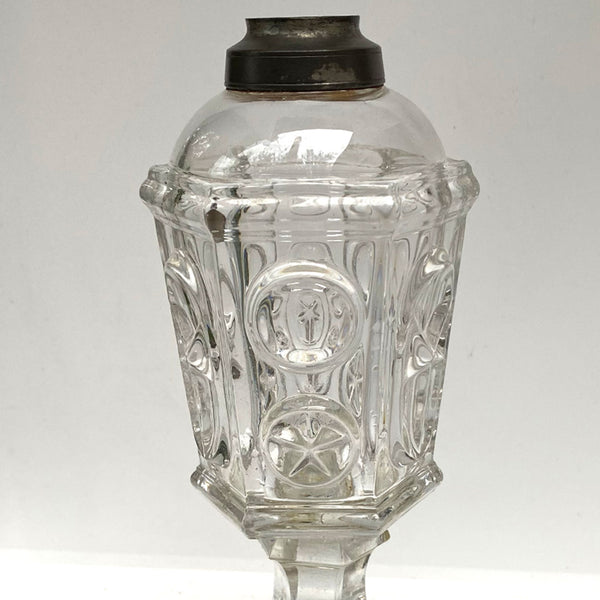 American Boston and Sandwich Glass Star & Punty Pattern Whale Oil Lamp