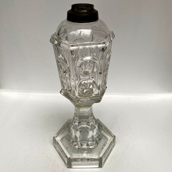 American Boston and Sandwich Glass Star & Punty Pattern Whale Oil Lamp