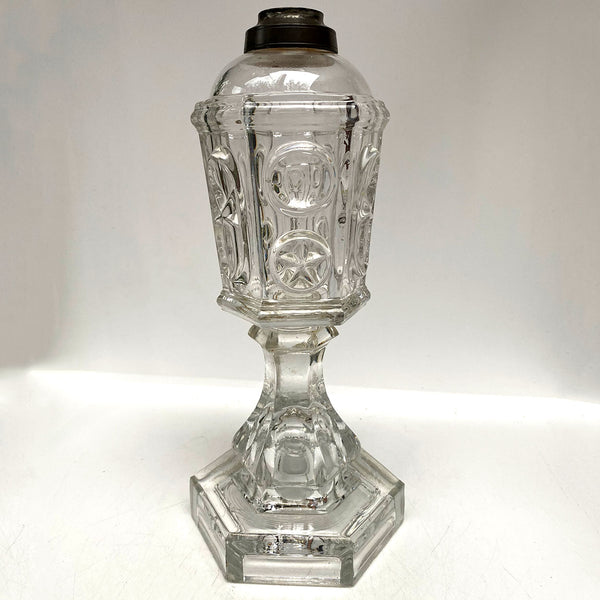 American Boston and Sandwich Glass Star & Punty Pattern Whale Oil Lamp