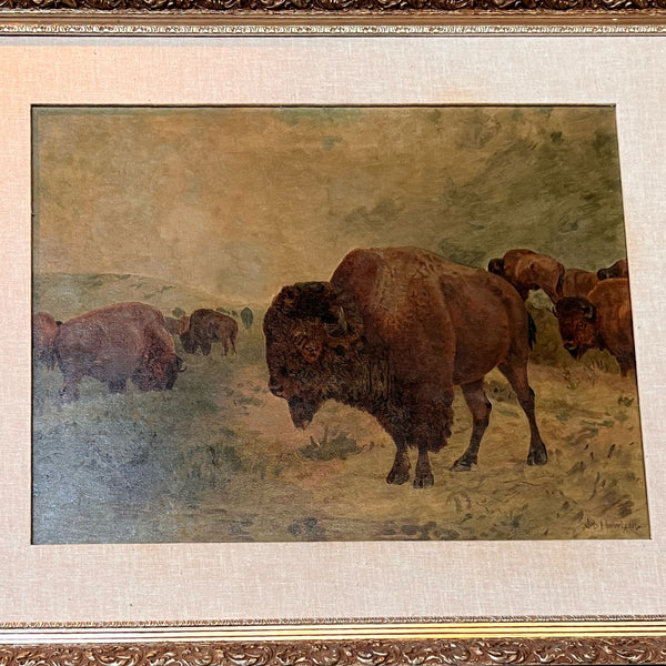 JOHN (JACK) DARE HOWLAND Oil on Canvas Painting, Buffalo Herd