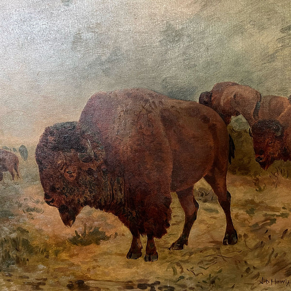 JOHN (JACK) DARE HOWLAND Oil on Canvas Painting, Buffalo Herd