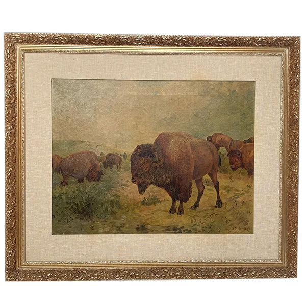 JOHN (JACK) DARE HOWLAND Oil on Canvas Painting, Buffalo Herd