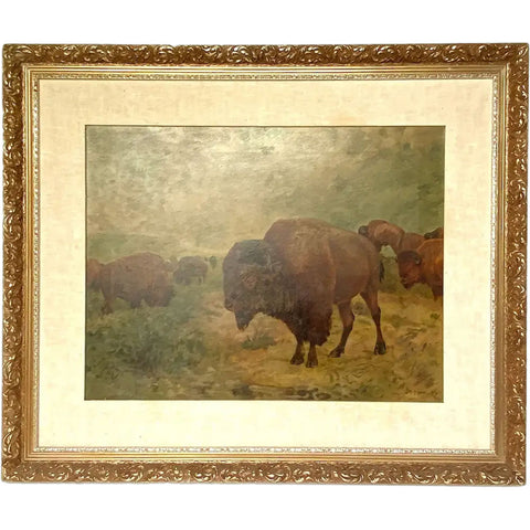 JOHN (JACK) DARE HOWLAND Oil on Canvas Painting, Buffalo Herd