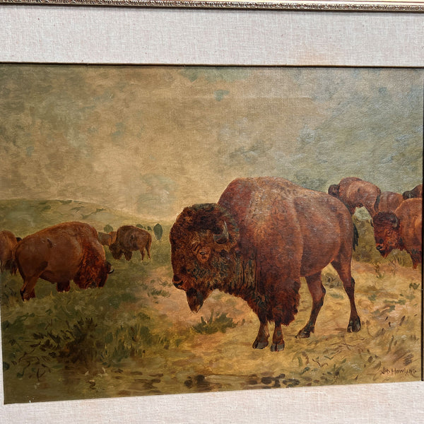 JOHN (JACK) DARE HOWLAND Oil on Canvas Painting, Buffalo Herd