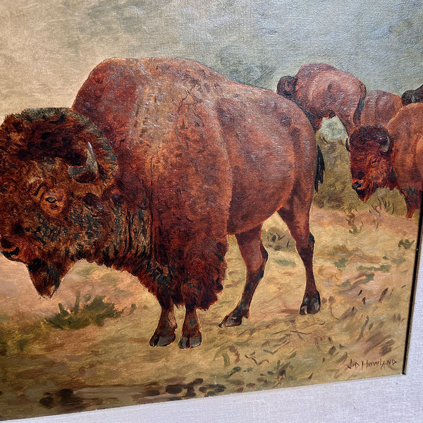 JOHN (JACK) DARE HOWLAND Oil on Canvas Painting, Buffalo Herd