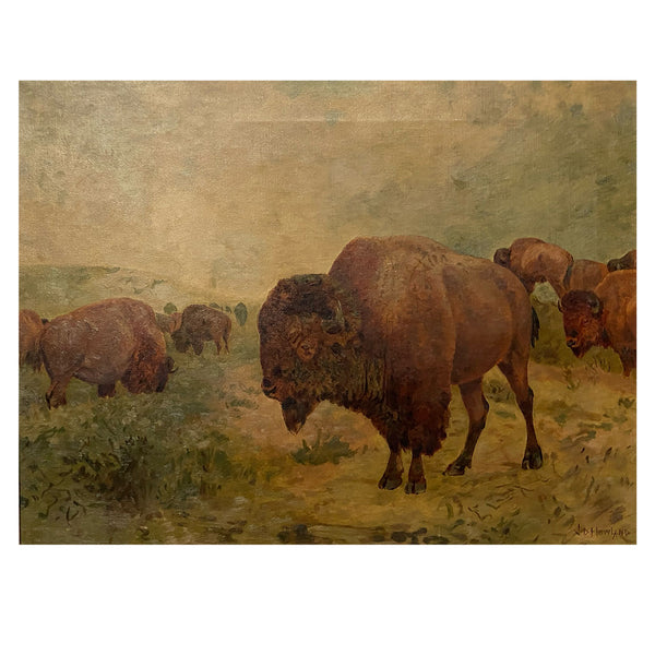 JOHN (JACK) DARE HOWLAND Oil on Canvas Painting, Buffalo Herd