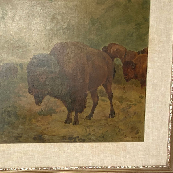 JOHN (JACK) DARE HOWLAND Oil on Canvas Painting, Buffalo Herd