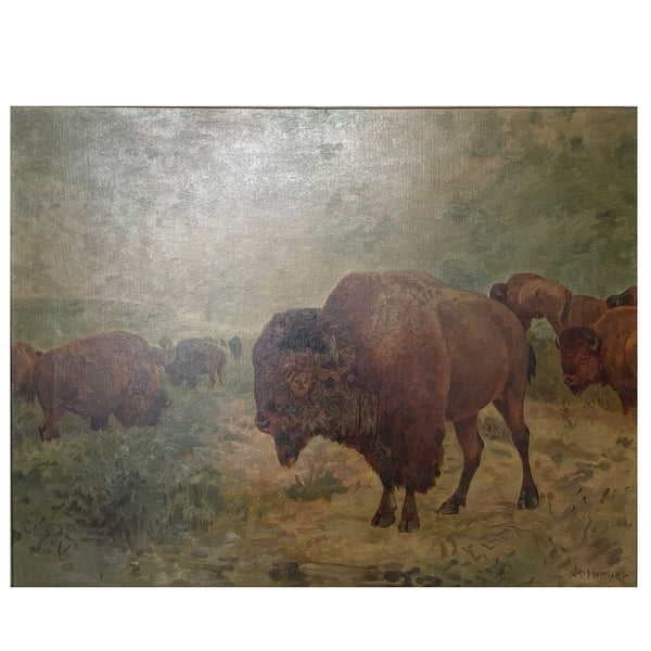 JOHN (JACK) DARE HOWLAND Oil on Canvas Painting, Buffalo Herd