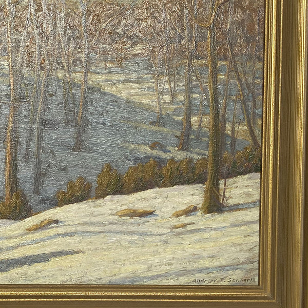 ANDREW T. SCHWARZ Oil on Artist Board Painting, Winter