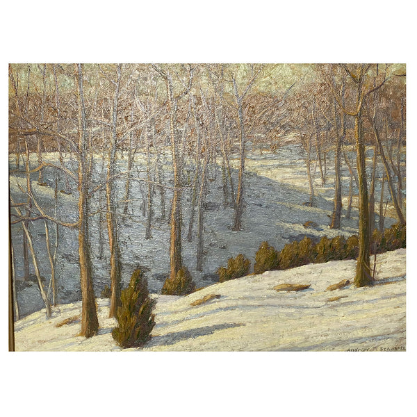 ANDREW T. SCHWARZ Oil on Artist Board Painting, Winter