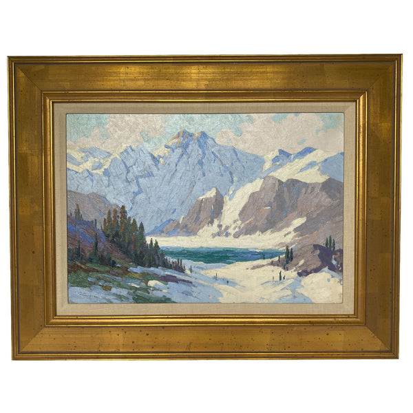 C. G. LEUCAS Oil on Canvas Painting, Snowy Winter Mountain Landscape