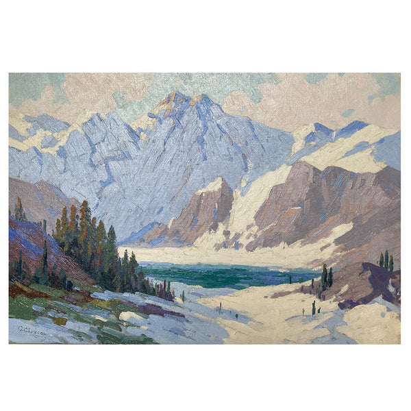 C. G. LEUCAS Oil on Canvas Painting, Snowy Winter Mountain Landscape