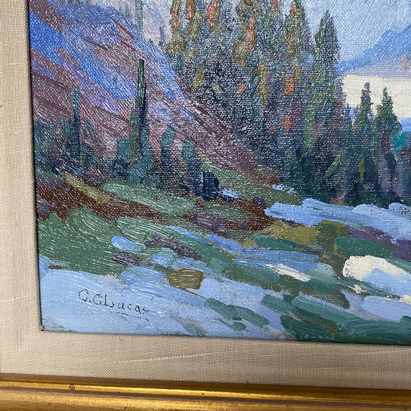 C. G. LEUCAS Oil on Canvas Painting, Snowy Winter Mountain Landscape