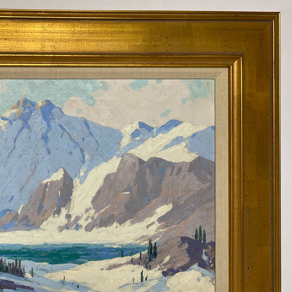 C. G. LEUCAS Oil on Canvas Painting, Snowy Winter Mountain Landscape