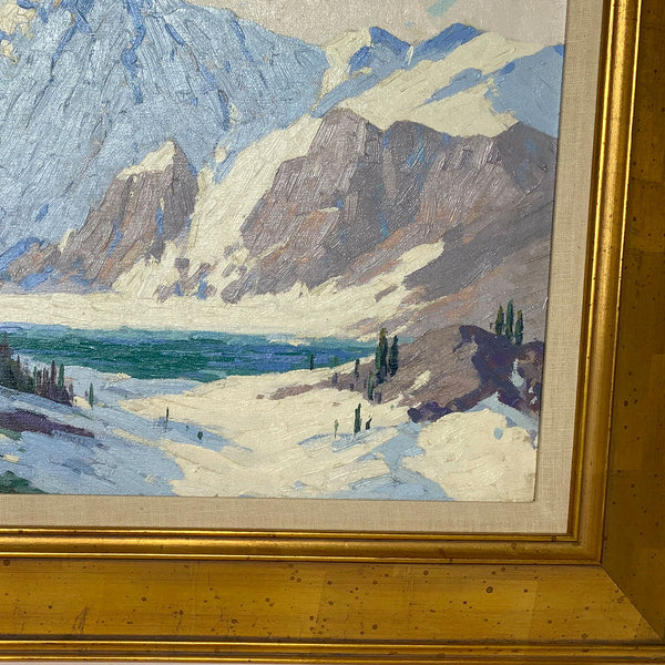 C. G. LEUCAS Oil on Canvas Painting, Snowy Winter Mountain Landscape