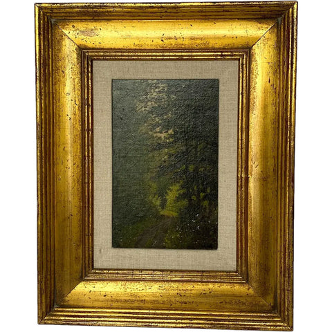 HALL Oil on Artist Board Painting, Dark Forest Landscape