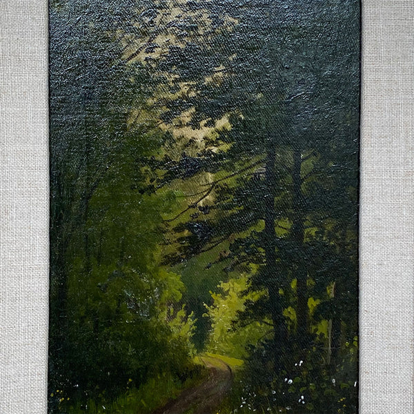 HALL Oil on Artist Board Painting, Dark Forest Landscape