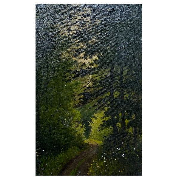 HALL Oil on Artist Board Painting, Dark Forest Landscape