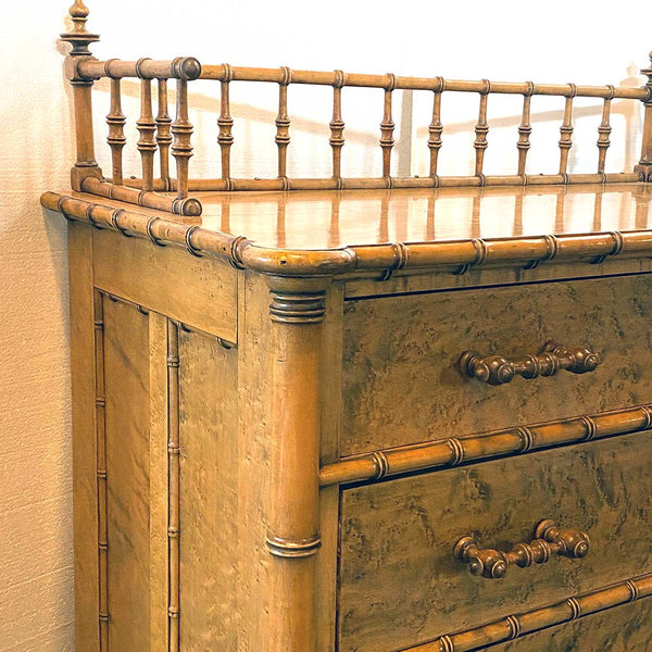 American R. J. Horner & Co. Birdseye Maple Faux-Bamboo Tall Chest of Drawers