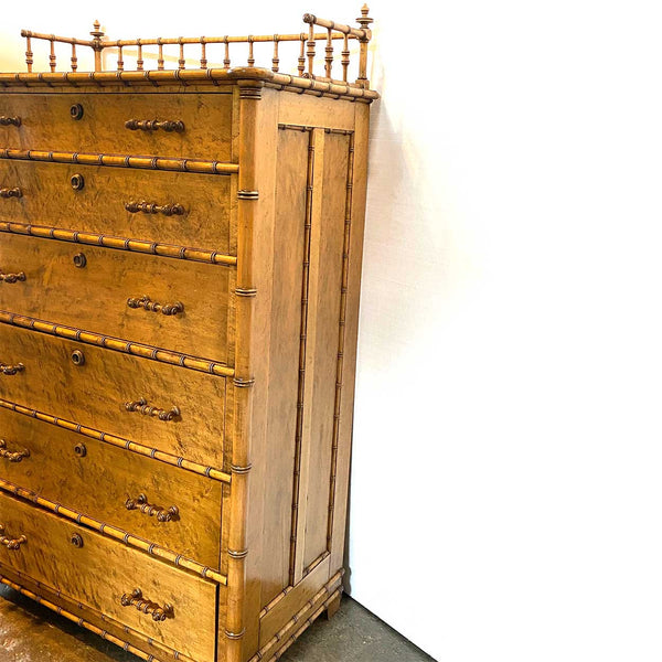 American R. J. Horner & Co. Birdseye Maple Faux-Bamboo Tall Chest of Drawers