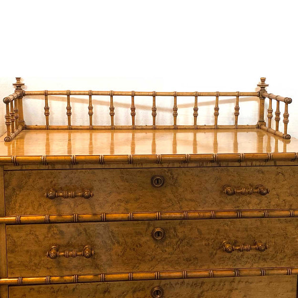 American R. J. Horner & Co. Birdseye Maple Faux-Bamboo Tall Chest of Drawers