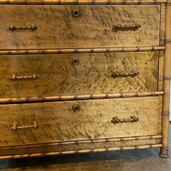 American R. J. Horner & Co. Birdseye Maple Faux-Bamboo Tall Chest of Drawers
