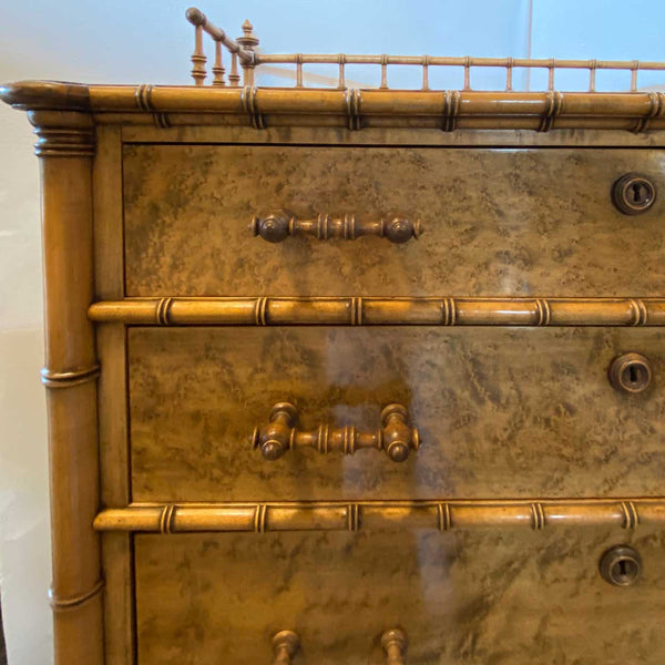 American R. J. Horner & Co. Birdseye Maple Faux-Bamboo Tall Chest of Drawers