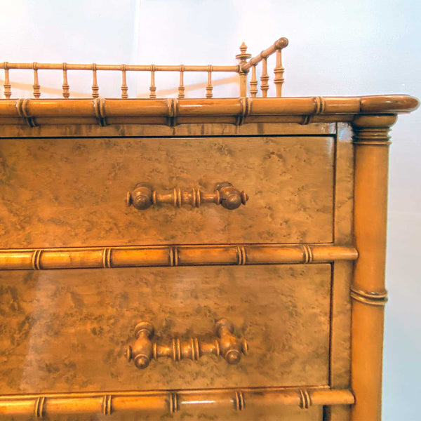 American R. J. Horner & Co. Birdseye Maple Faux-Bamboo Tall Chest of Drawers