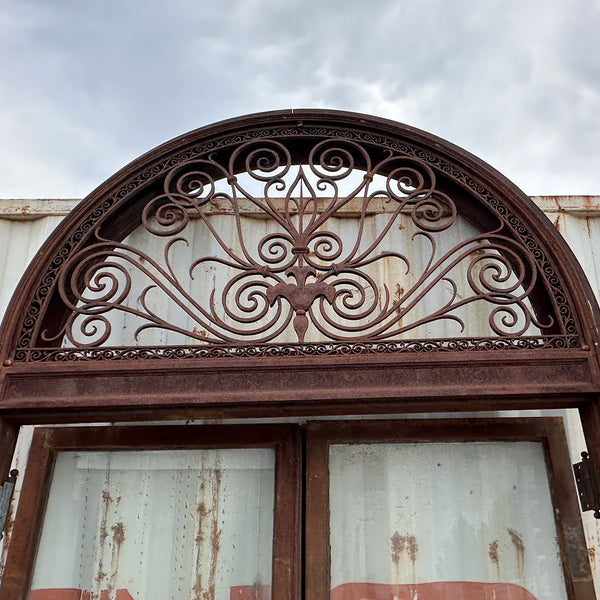 American Lafayette Hughes Mansion Wrought and Cast Iron Arched Entryway Double Door