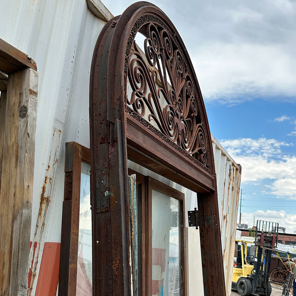 American Lafayette Hughes Mansion Wrought and Cast Iron Arched Entryway Double Door