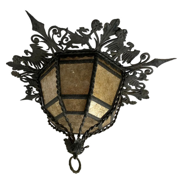 Spanish Colonial Style Lafayette Hughes Mansion Wrought Iron and Mica Ceiling Light