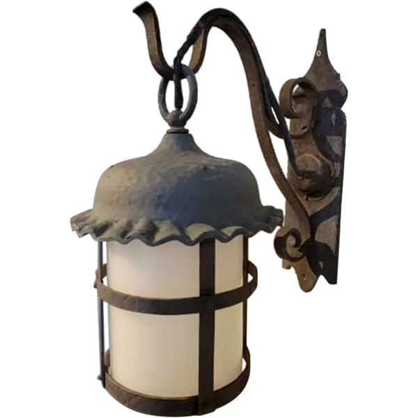 American Lafayette Hughes Mansion Wrought Iron and Glass One-Light Lantern Sconce